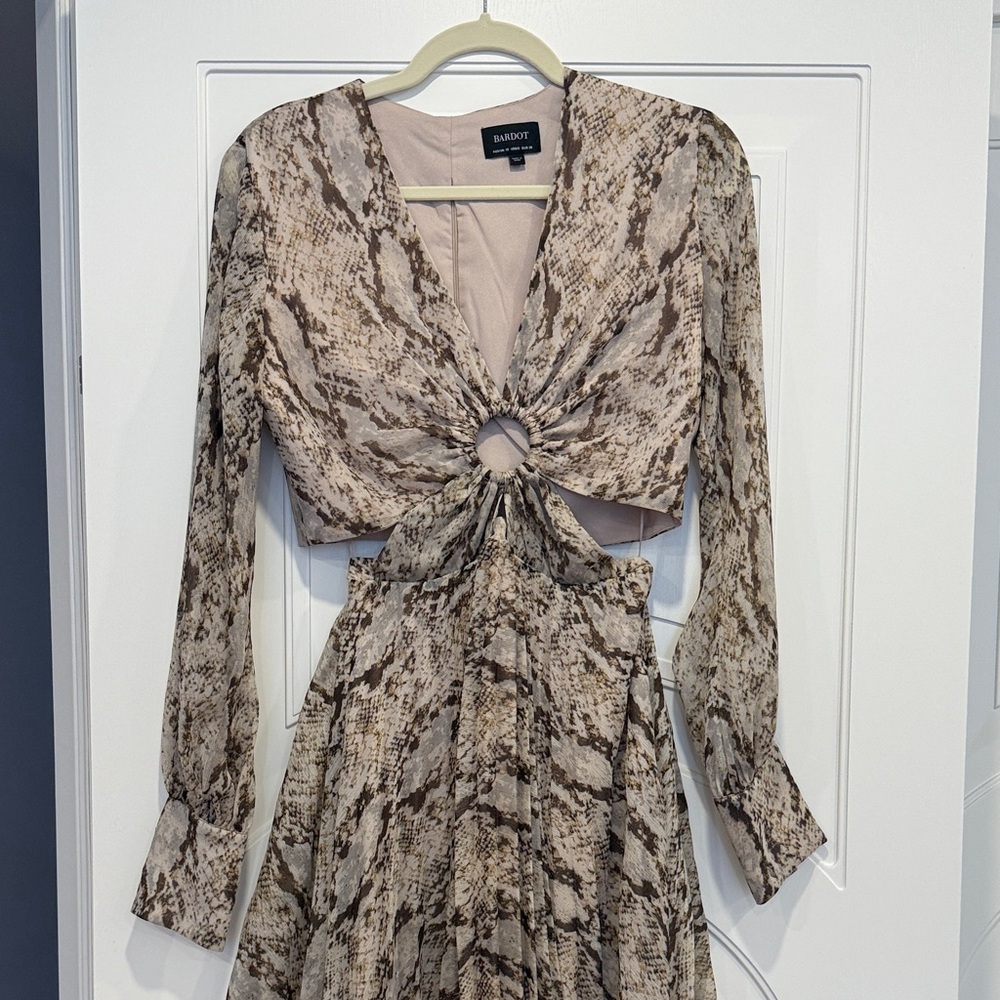 Bardot Beige Snake Print Long Sleeve Dress